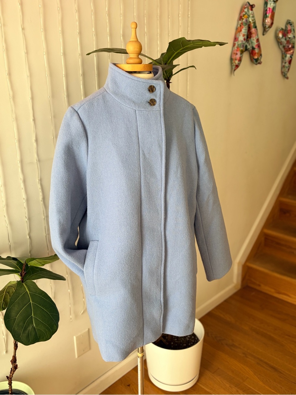 Vintage Y2K Wool Funnel Neck Long Coat Blue Purple Size 14